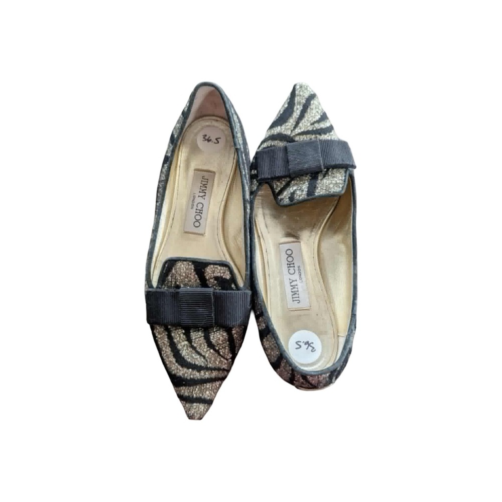Jimmy Choo Black & Gold Pointed Toe Bow Flats Gala 36.5 / 6.5